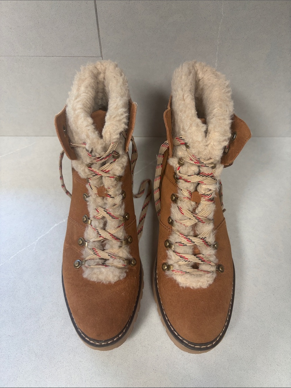 Women’s George Faux-Shearling Lace-Up Suede Ankle Boots - Tan